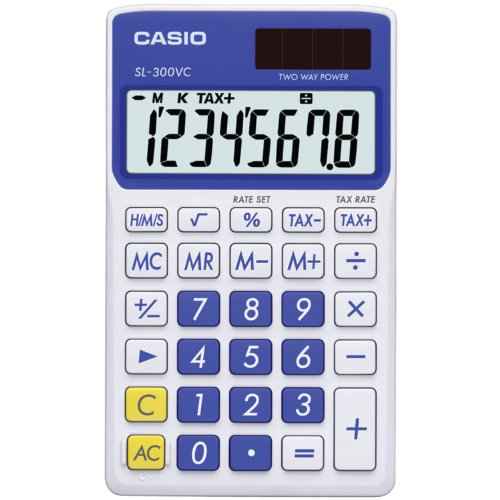 Casio SL-300VC, Solar Powered Standard Function Calculator, Blue