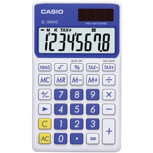 Casio SL-300VC Blue Solar Powered 8-Digit Calculator - Standard Function