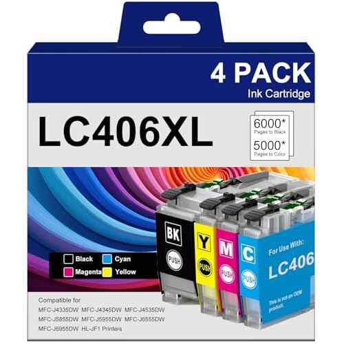 LC406XL Ink Cartridges Compatible for Brother LC 406XL 406XL for MFC-J4335DW MFC-J5855DW MFC-J6555DW MFC-J4535DW MFC-J6955DW MFC-J4345DW MFC-J5955DW Printers (4 Pack, Black Cyan Magenta Yellow)