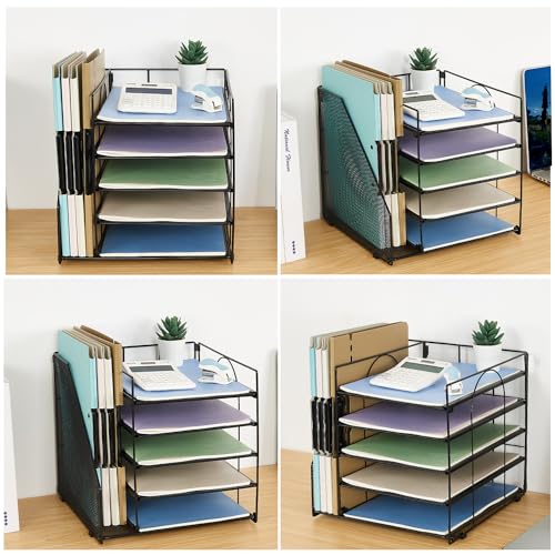 LEKETREE 12x12x12 Inch Black 5-Tier Desk Organizer with File Holder, Office Supplies
