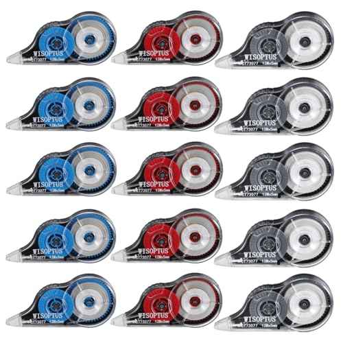 15PCS White Correction Tape with Dispenser, 39.37ft Each, Fast, Clean, Opaque and Easy to Use Tear-Resistant Correction Tape Bulk Office or School Supplies, Blue, Red, Gray
