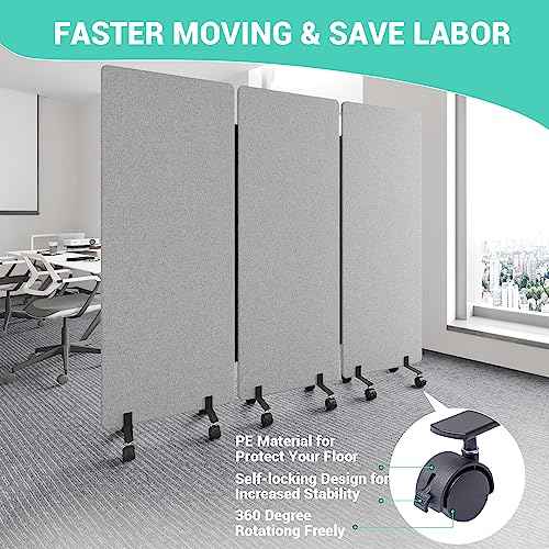 Soundproof Room Divider with Wheels, 66in Office Dividers for Sound Proofing & Reducing, 3 Panel Sound Proof Dividers for Office Partitions Portable Temporary Wall Acoustic Wall Divider£¬Light Grey
