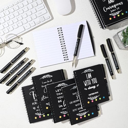 Kosiz 30 Set / 60 Pcs Christian Gifts Bulk with Pocket Spiral Religious Notebook with Sticky Notes Bible Verse Pens Prayer Journal Gifts for Church Men Women Sunday School(Black)
