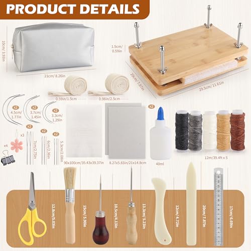 HEJIN Book Binding Kits, Book Press with Plastic Bone Folder, Waxed Thread, Book Binding Materials for Beginners Bookbinding Supplies, 11.6 x 7.8 Inches