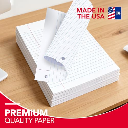 KAISA Wide Ruled Loose Leaf Binder Paper 3-Pack, 150 Sheets Each, 8x10.5in, 3-Hole Punched - US Made