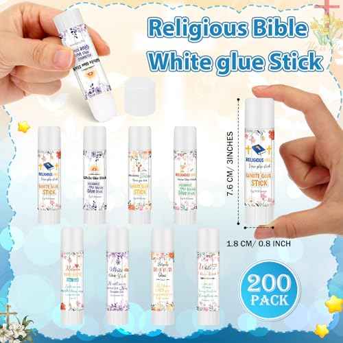 Zubebe 200 Pcs Religious Bible White Glue Stick Bulk Christian Church Gifts Sets 0.32 oz Washable Glue Stick for Sunday School Prizes Christian Party Favors Scrapbooking Crafting Supplies