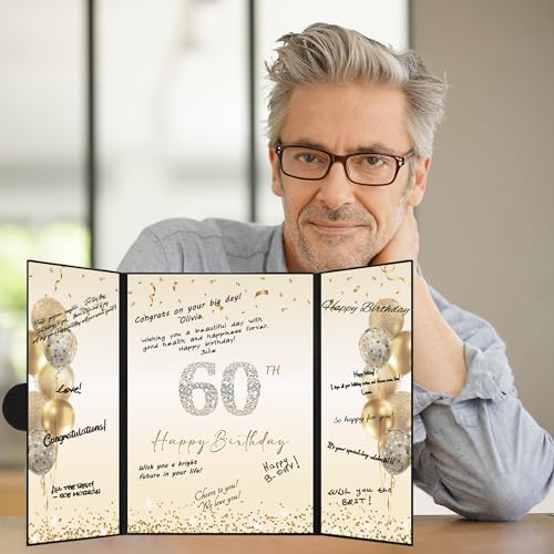Black Gold Happy 60th Birthday Signature Guest Book (Variation: Black Gold) DARUNAXY