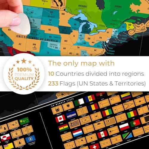 XL Scratch Off World Map with 233 Flags ? 36 x 24 Scratch Off Map of The World + Scratch Off USA Map ? Easy to Frame World Scratch Off Map + Tools ? Travel Map Wall Poster - Deluxe Gift for Travelers (BLACK)