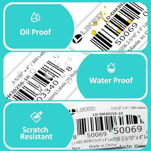 L LIKED 10 Rolls 2-5/16" x 4" Thermal Shipping Labels, Perforated Line, Compatible with Rollo, Zebra, Jadens, Nelko, Munbyn, Phomemo Desktop Printers and Dymo 30256 Replacement (3000 Labels)