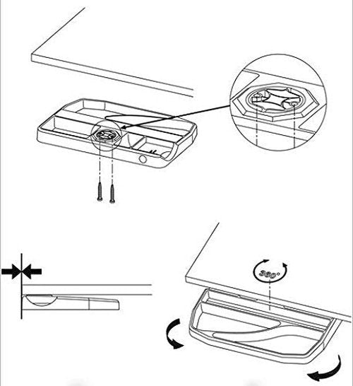 ApexDesk Screw-On Under Desk 360-Degree Swivel Drawer - Perfect Office Storage Accessory for Your Existing Standing Desk (Screw-On Desk Drawer - Black)