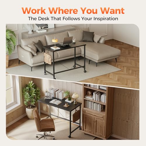 Mericonia 24x16 Inch Rolling Computer Desk - Small Adjustable Workspace