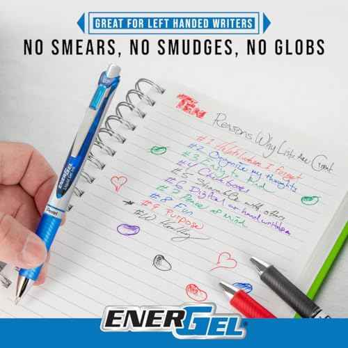 Pentel BL77PC12M1 EnerGel RTX RT Liquid Gel Pen, Med, Metal Tip, Assort Ink, 12-Pk Window Box of 12, 0.7mm, Assorted