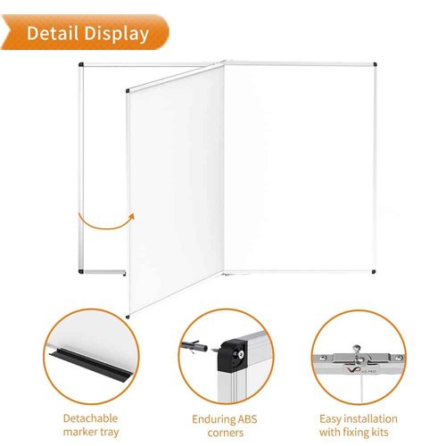 VIZ-PRO Large Dry Erase White Board/Magnetic Foldable Whiteboard, 60 X 36 Inches, Silver Aluminium Frame, with 12 Colored Whiteboard Pens