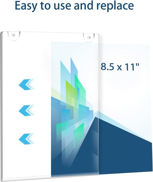 Clear Acrylic Sign Holder by Wall Mount | 8.5 x 11 Vertical Picture Frame for Office & Business