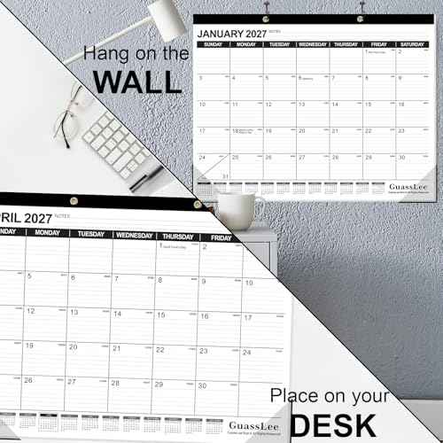 GuassLee Large Desk Calendar 2026, 3 Packs, 18 Months from Jan. 2026 to Jun. 2027, 22" x 17" Desk/Wall Calendar Hanging Planner with Julian Date, Notes, Corner Protectors for School Home Office