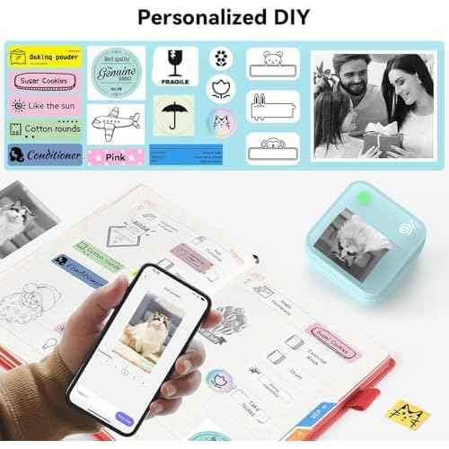 Label Maker Machine - Portable Bluetooth Mini Label Printer - Smartphone Handheld Thermal Sticker Small Labeler Multiple Templates Font Icon Inkless Custom Label for Home Kids School Items