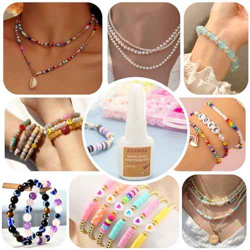 Jewelry Glue for Elastic String, Clear Craft Glue Elastic String Kont Fixing Drip, Bracelet Glues Bracelet Supplies for Rhinestones Crafts, Clay Beads, Fabric, Jewelry Making Kit