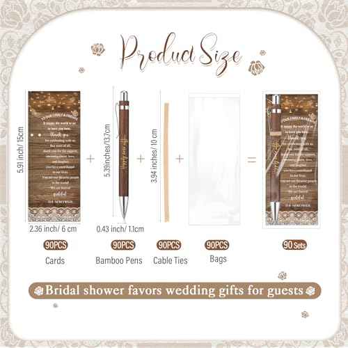 Cholemy 90 Sets Wedding Favors for Guests Happily Ever After Bamboo Ballpoint Pens with Thank You Cards Organza Bag Bulk Rustic Bridal Shower Thank You Gifts for Wedding Party