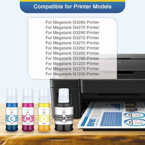 GI-21 G3270 G3260 Ink Bottles Compatible for Canon 21 GI-21 GI21 Ink Refill Bottles Set, Compatible for Canon MegaTank G3270 G3260 G3290 G3272 G4280 G4270 G2270 G2260 G1220 G1230 Printer