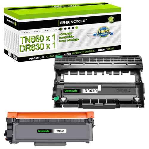 greencycle (1 Toner + 1 Drum TN660 TN630 Black Toner Cartridge & DR630 Drum Unit Replacement Compatible for Brother DCP-L2540DW HL-L2300D HL-L2380DW HL-L2340DW MFC-L2700D L2680W Laser Printer