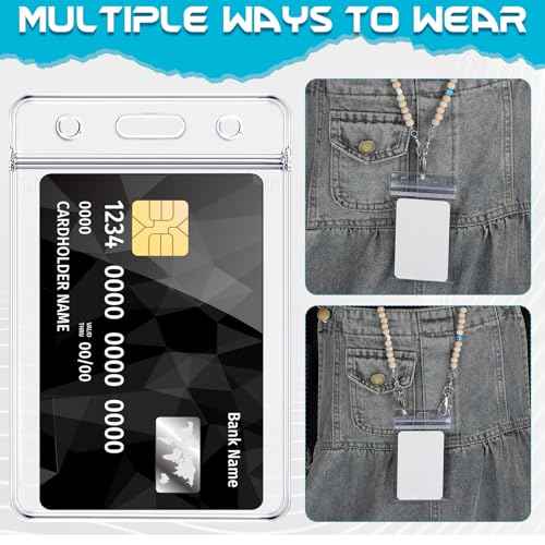 BESARME 30 Pack Vertical ID Badge Holders Clear Plastic Waterproof Card Holder Resealable for Office Worker Teacher