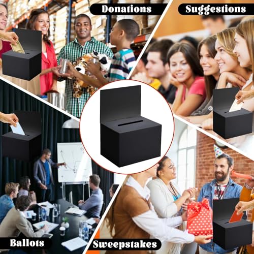 Black 6 Pcs Raffle Donation Boxes 6.5x4.5x4.5 Inches - Suggestion Collection Boxes