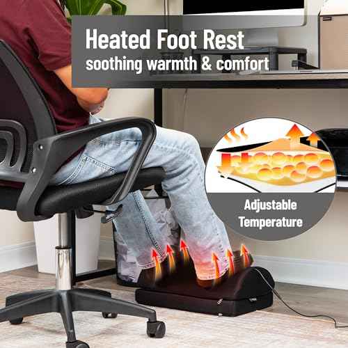 Mind Reader Heated Memory Foam Footrest, Under Desk Ergonomic Support with 4 Heat Settings, Timer & Auto Shut-Off, Adjustable Height, Black