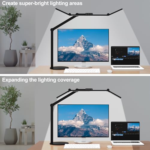Micomlan Black Adjustable LED Desk Lamp with Atmosphere Lighting, Dimming Swing Arm for Home Office