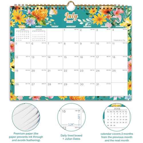 Calendar 2026-18 Monthly Wall Calendar, January 2026 - June 2027, 8.5" x 11", Calendar 2026-2027 with Twin-Wire Binding, Hanging Hook, Blocks and Julian Dates (Flowers Wall Calendar)