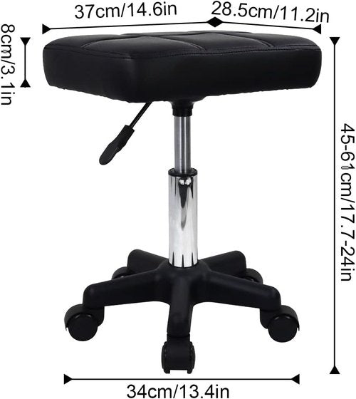 FURWOO Adjustable Rolling Stool - Swivel Chair with Wheels for Spa & Salon - Black Finish