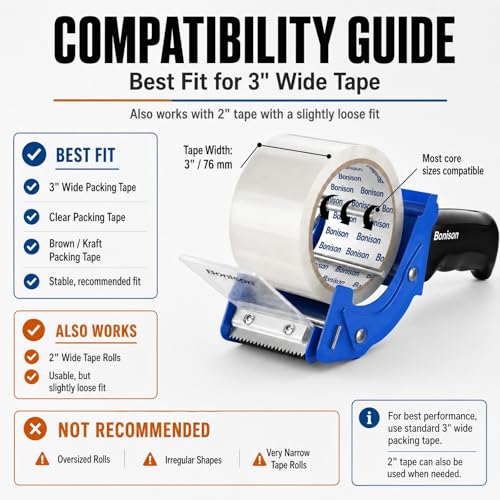 Bonison 2-Pack Professional 3 Inch Tape Gun Dispenser | Heavy-Duty, Quick-Load, Ergonomic Handle