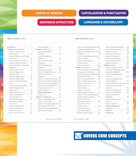 Spectrum 5th Grade Language Arts Workbook for Kids Ages 10-11, ELA Curriculum Covering Grammar & Vocabulary