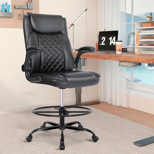 Misolant Black Drafting Chair with Footrest Ring for Standing Desks, Adjustable Height Ergonomic Office Stool