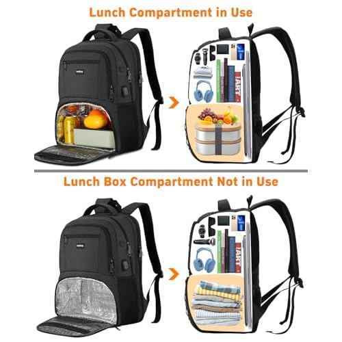 17.3 Inch Laptop Backpack Insulated Backpacks with Cooler Compartment,TSA Large School Backpack Lunch Box for Teens Boys,Anti-Theft Work Business Bookbag,College Computer Backpack for Men Women