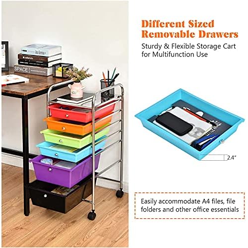 FUTADA 6 Drawers Rolling Storage Cart, Mobile Utility Cart, Sundries Storage Cart w/Lockable Casters for School, Office, Home, Barber Shop, Beauty Salon,