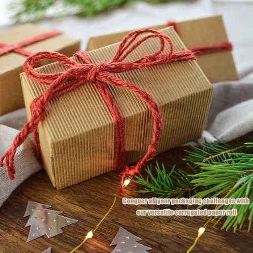 Corrugated Cardboard Roll 12 x 197 Inch Singleface Corrugated Paper Roll Heavy Duty Large Corrugated Wrap Paper Sheet for Christmas Gift Packing, Storage, Shipping, DIY