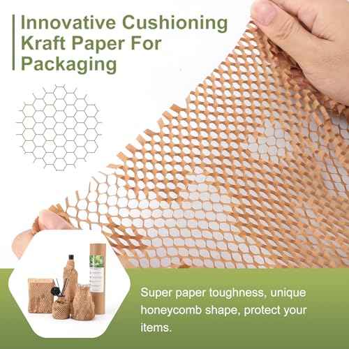 Neworld Honeycomb Packing Paper,15" x 400' Eco Friendly Bubble Cushioning Wrap for Moving,Products & Gifts Wrapping Paper,Recyclable Cushioning Packing Material With 20 Fragile Sticker Labels