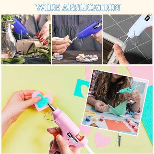 Mini Hot Glue Gun 8-Pack with 40 Sticks – 4 Colors (Blue, Pink, White, Cyan) Craft Tools