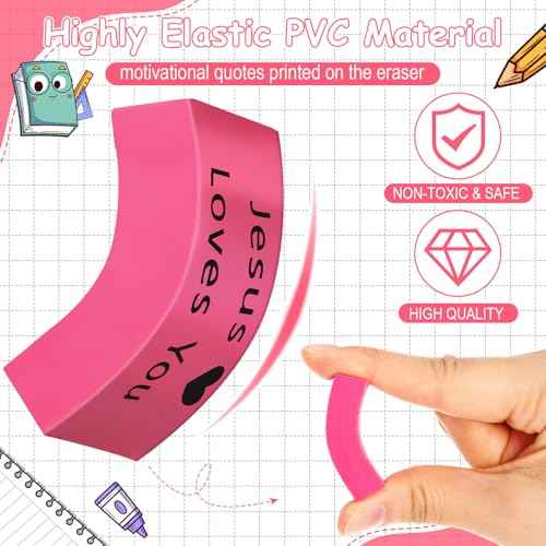 180 Pcs Inspirational Erasers for Kids Christian Pencil Erasers Bulk, Back-to-School Gifts Motivational and Cute Supplies for Students Classrooms, Drawing(Multicolor,Jesus Loves You)