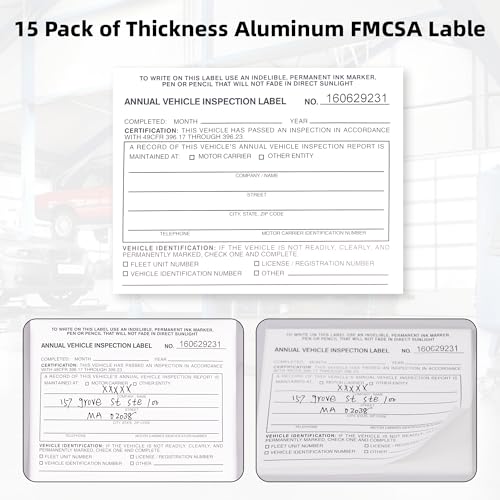 REKZOWN 15-Pack Annual Vehicle Inspection Report Forms with 3-Ply Carbonless Paper & FMCSA Labels