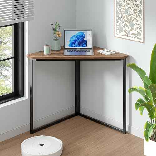 VECELO ?¬àrn¬Ör Desk, Corner Tables for Living Room for Small Space Triangle Computer Desk with Steel Frame ?¬àrn¬Ör Shelves with Metal Frame ?¬àrn¬Ör Writing Desk for Workstation Retro Brown 33.1"