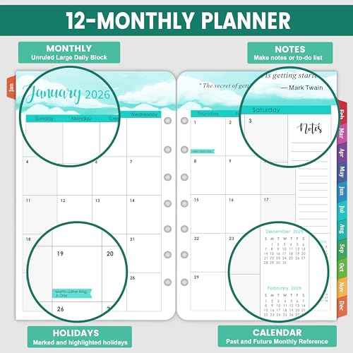 2026 Planner Refills - 7-Hole Punched Planner Refills 2026 with Colorful Tabs, JAN 2026 - DEC 2026, 5.5" x 8.5", A5 Planner Inserts, 2026 Weekly and Monthly Planner Refill with Monthly Pages & Weekly Pages - Dopamine Color