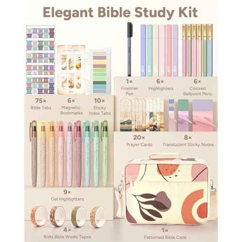 WEMATE 76 PCS Bible Study Supplies with Bible Case, 15 No Bleed Bible Highlighters and Pens, Washi Tape, Transparent Sticky Notes, Prayer Cards, Annotation Journaling Kit Christian Gift for Women