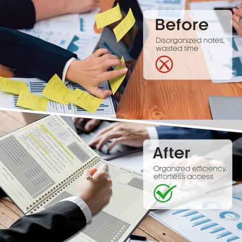 6 Pack of Meeting Notebook for Work Organization - Work Planner Notebook with Action Items, Agenda Planner for Note Taking, 160 Pages (6.9" X 9.9") Project Organizer for Men & Women - Black