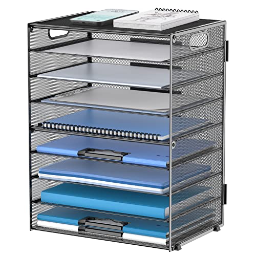 DALTACK Black 9-Tier Metal Mesh Desk Organizer with Handles, Office File Tray