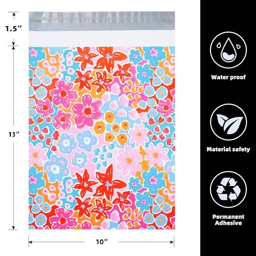 POLYSELLS 10x13 Floral Poly Mailers - 50 Pack Waterproof Shipping Bags for Clothing & Apparel