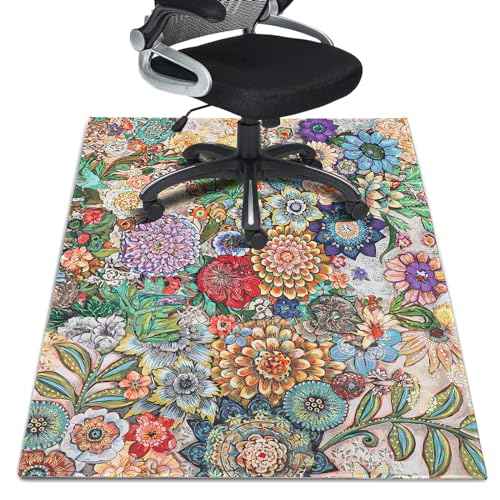 Office Chair Rug for Hardwood Floor 36"X 48" Office Mat for Gaming Rolling Chairs Computer Desk Chair Rug Non-Slip Mandala Decor Protector Mats for Hard Floor & Tile Floor Decor