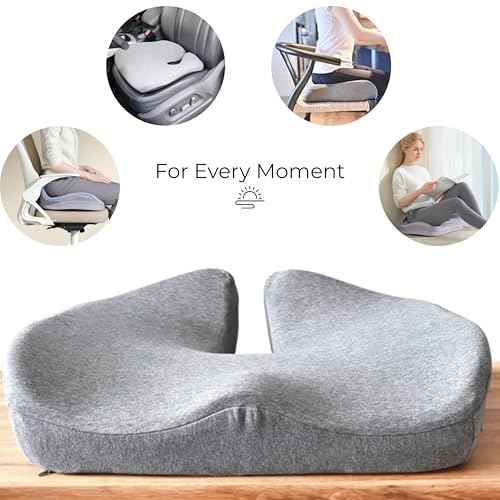 Seat Cushion, Office Chair Cushion for Sciatica, Coccyx Cushion, Ergonomic Memory Foam Seat Cushion for Car, Home, Pressure Relief Pad for Hip, Tailbone, All Day Comfort - Gray