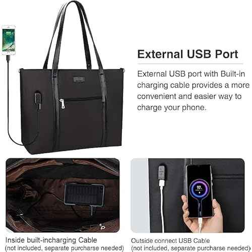 Laptop Tote Bag for Women 17.3 Inch Laptop Bag Large Teacher Tote Bag Waterproof Nylon Work Bag with Wristlet Wallet Computer Tote Bag Handbag Satchel Shoulder Bag (2pcs)