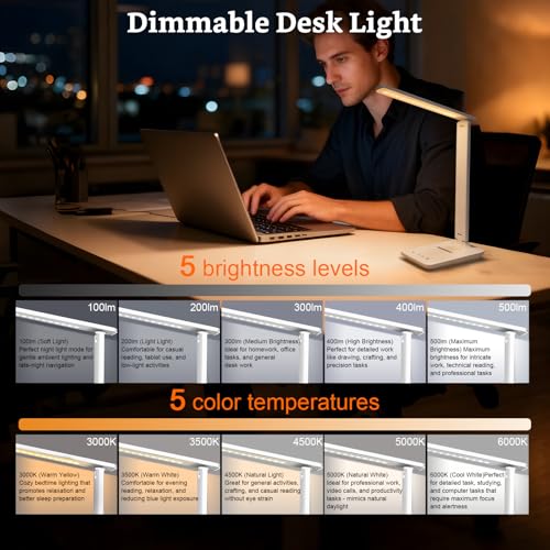 White Rechargeable LED Desk Lamp - Dimmable Touch Portable Office & Craft Light